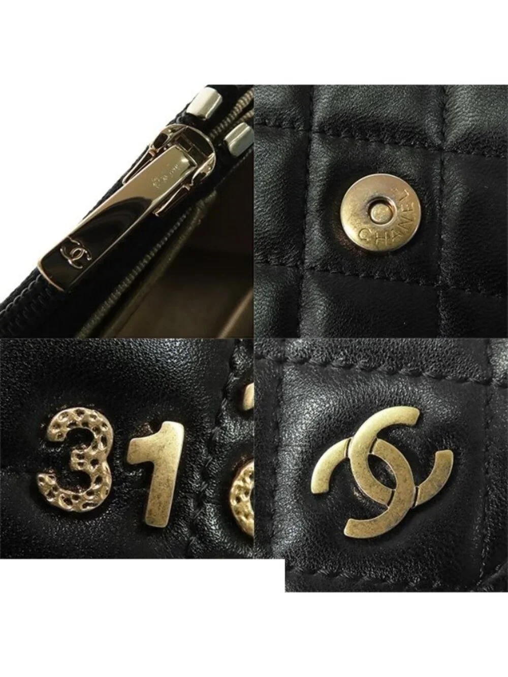 Chanel Chain Wallet Black Gold Lambskin Quilted No. 5 Icon Cambon Shoulder Bag